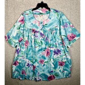 Vintage Plus Size 1X Womens Top MuuMuu Shirt Amy Lynn Hawaiian Pink Floral‎ Boho